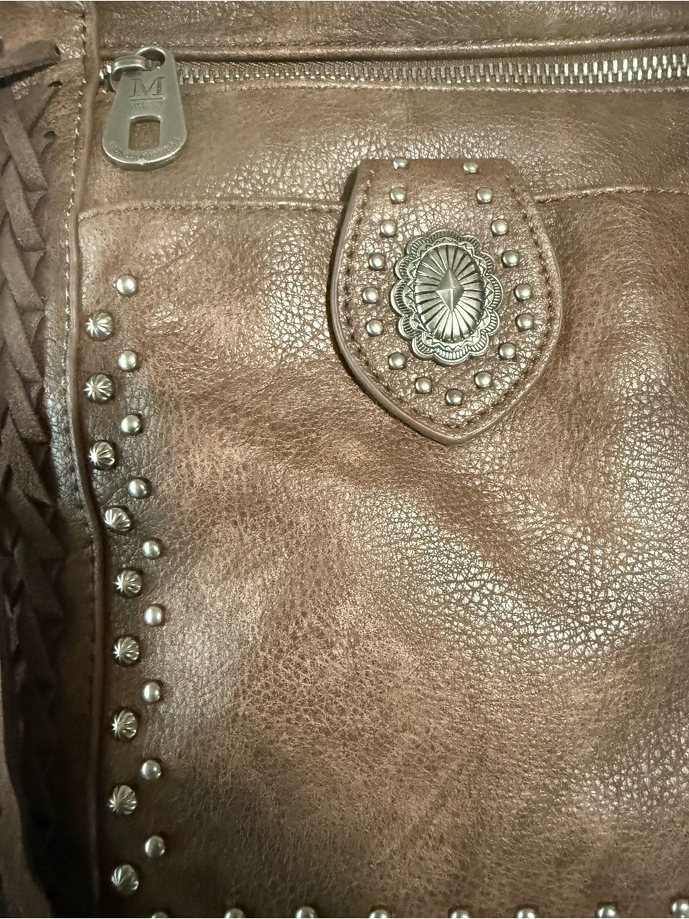 Montana West Brown Studded Braided Crossbody Conceal Carry Bag - Picture 2 of 7